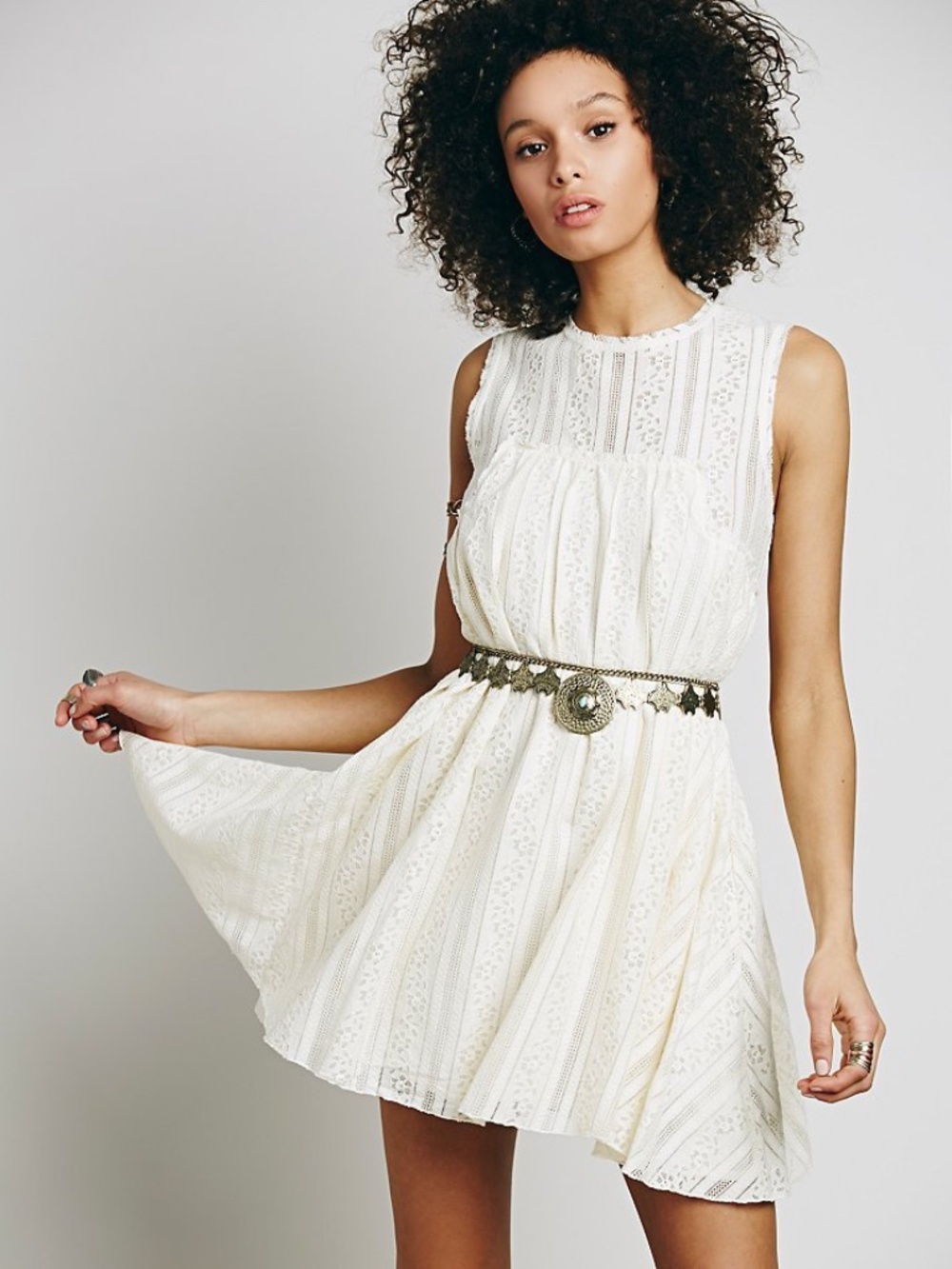 EUC ✵☽Free People☾✵ Ivory < Te Es La > Lace Sleeveless Mini Swing Dress | Small